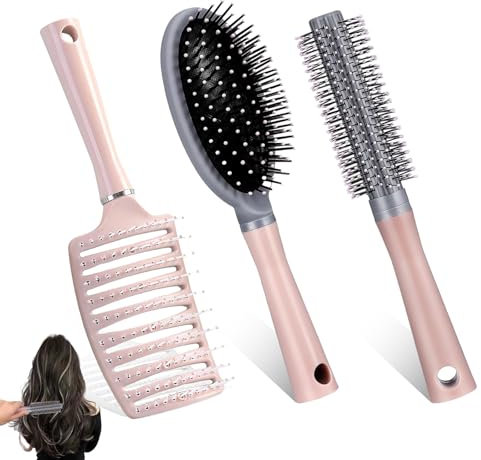 3 Stück sets Haarbürste ohne ziepen, Lockenbürste?Detangling brush curl brush Rundbürste zum föhnen Skelettbürste entwirrbürste lange haare für Frauen und Männer