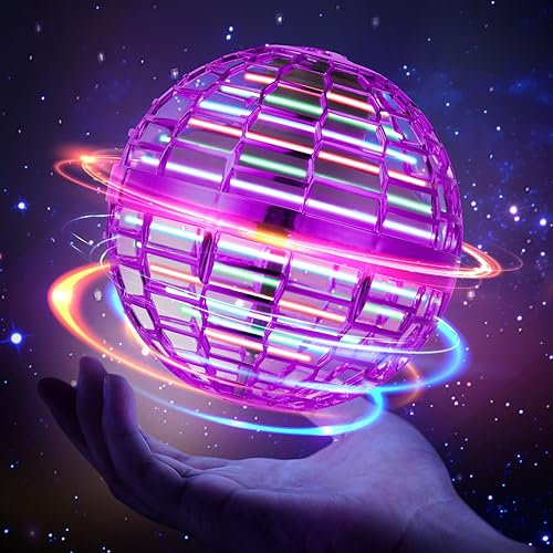 Hoofun Boomerang Hover Ball - 2024 Flying Orb Ball Toys with RGB Lights, 360° Rotating Flying Spinner Mini Drone, Magic Ball Toy, Cool Stuff for Boys Girls Teenager(Purple)
