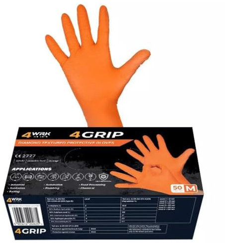 Unisex Nitrile Gloves Large & XL - Multipurpose Black & Orange Work Gloves, Powder Free, Latex Free Disposable, Heavy Duty - Non-Medical, Universal Industrial-Grade - 50 Pack
