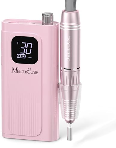 MelodySusie Entry-Level Clip-On Rechargeable Essential Nail Drill, SC300F 30000RPM E-File with LCD Display for All Manicure Shaping & Gel Removal, Ideal for Training,Nail Art Practice & Home Use, Pink