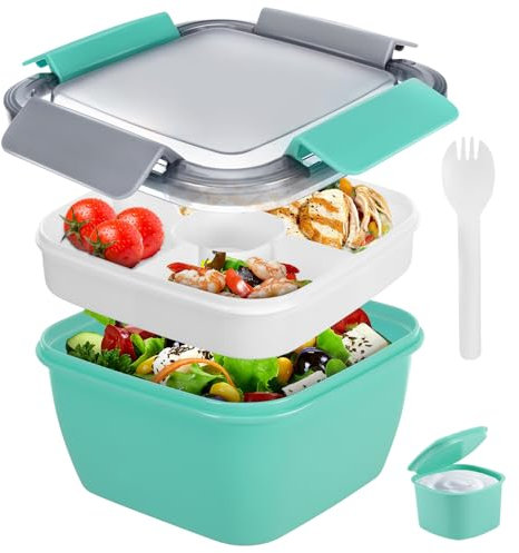 Farerkass Lunch Box, Porta Pranzo Ermetico, A Prova di Perdite Bento Box, 1500ml Portapranzo con Scomparti e Posate, per Lavastoviglie Ufficio Scolastiche Picnic (verde)