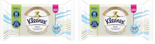 KLEENEX Pure - Papier Toilette Humide (24 paquets de 38 feuilles) - double épaisseur - jetable dans les toilettes - sans plastique - sans parfum - sans alcool - emballage recyclable