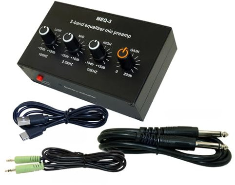 Professional Sound Mic Preamp With 3Band Equalizers Microphone Preamplifier 20dBGains Boosts Long Battery Use