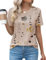 Rapbin Women's Fashion 2024 Summer Tops Dressy Casual Crewneck Short Sleeve Blouses Cute Tunic T-Shirts,Khaki Floral,XXL