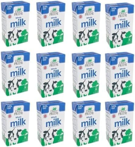 Dairy Pride UHT Whole Milk 1L (Pack of 12) | UHT Processed for Extended Freshness | Tasty & Creamy Whole Milk | Nutrient Rich-Calcium, Protein, & Vitamins | Ecofriendly & Convenient Tetra Pack