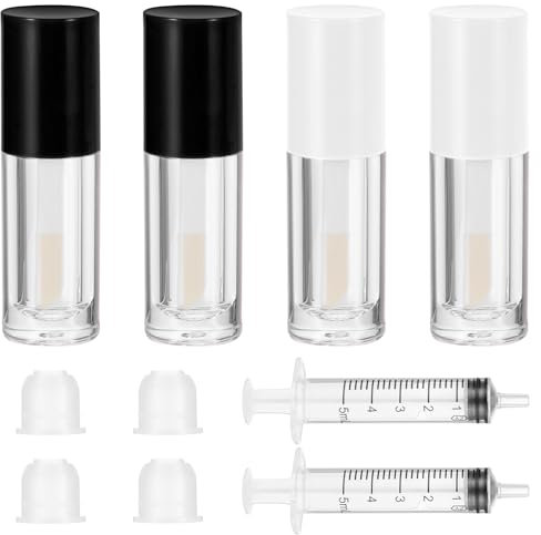 Apausvcm Lipgloss-Röhren, leere Lipgloss-Röhren mit Zauberstab, nachfüllbare Lipgloss-Behälter mit Gummistopfen, Lippenbalsam-Flaschen für DIY-Lipgloss, 4 Stück (2 Farben)