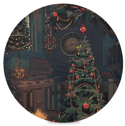Gothic Christmas Decorations Round Plate mat Reusable placemat placemats Washable underplate mat Waterproof placemats Place mats Indoor Set of 6 for Toddlers 15.4x15.4in