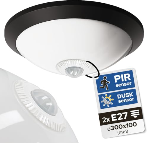 LED Deckenleuchte mit Bewegungsmelder 300 mm Schwarz -Sensorlampe mit 360°