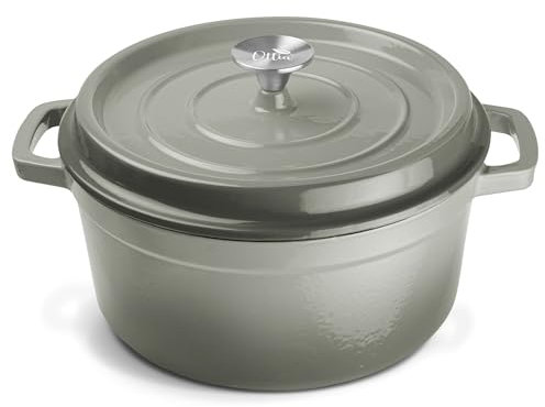 Ottia Pentola in ghisa smaltata a 3 strati, 26 cm, 5 litri con eBook, casseruola con coperchio, per induzione, tutti i fornelli, forno, smaltato, pentola per pane, pane