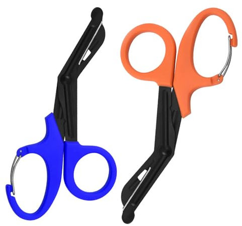2 Stück 19cm Notfall Schere, Mullschere mit Schnalle, Verbandschere, Rettungsschere, Kleiderschere, Für Einsatz Im Rettungsdienst Oder Alltägliche Aufgaben (Orange und Blau)