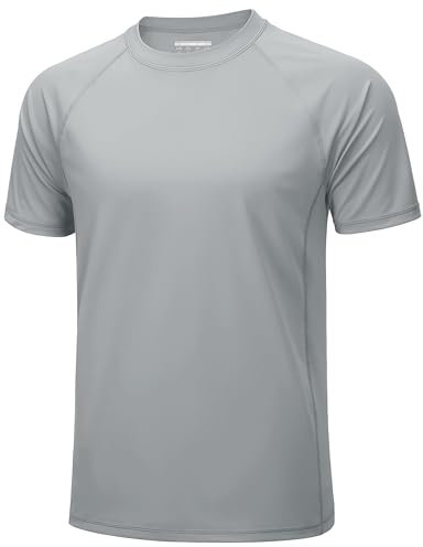 MAGCOMSEN Mens Quick Dry Short Sleeve UPF 50+ UV Sun Shirt Hiking Running Swim Athletic Workout T-Shirt LightGrey, XL