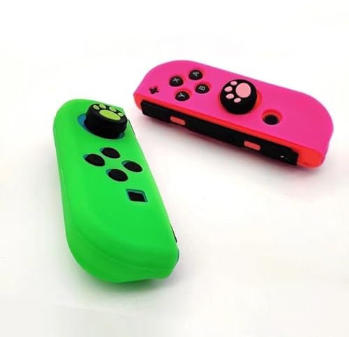 Coque en Silicone Narwhalss pour Switch Joy Con (1 Paire, L/R) – Étui Protecteur Antidérapant avec Capuchons de Stick, Absorption des Chocs et Résistance aux Rayures. (Vert Gauche & Rose Droit)
