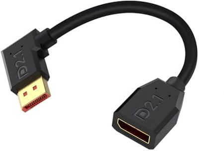 Duttek Cavo DisplayPort 2.1 ad angolo retto 16K 40 Gbps, 15 cm, cavo di prolunga corto DP a DisplayPort placcato oro per monitor 8K/120Hz, 4K/240Hz, MacBook Pro, PS5