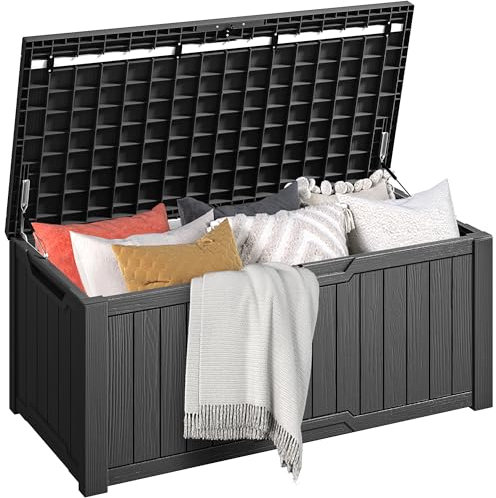 DWVO Outdoor Garden Storage Box|450L 142.1x67.6x60cm|Waterproof||Securely Lockable|Side Carry Handles|All Weather Resistant|Patio Resin Deck Box for Pillows, Equipment,Shoe(Black)
