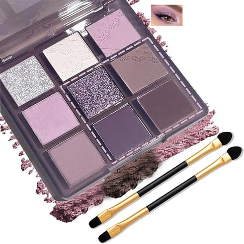 Purple Eyeshadow Palette – 9-Color Matte & Glitter Shades, Highly Pigmented Waterproof Blendable Sparkly Eye Makeup with Brushes, Pink & Purple Tones