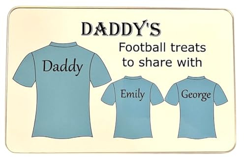 Personalised Dad's Football Shirt Sweet, Treat or Biscuit Tin, Great gift for Fathers Day, or Birthdays ect. Lasting gift.