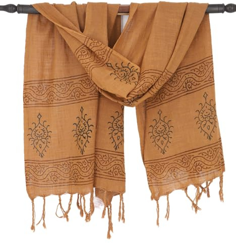 GURU SHOP Handgewebtes Baumwolltuch mit Tribalmuster, Unisex Webschal | 100% Baumwolle, traditioneller Blockdruck, vielseitig einsetzbar, als Schal, Stola oder Sarong