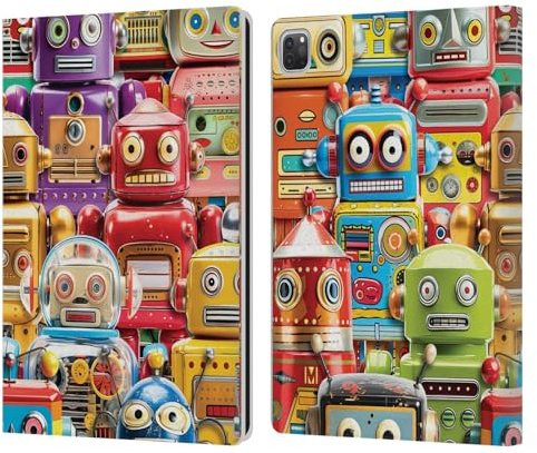 Head Case Designs Offizielle Michael David Ward Spielzeug Roboter Fantastisch Und Skurril Leder-Wallet-Hülle Kompatibel mit Apple iPad Pro 12.9 2020/2021/2022