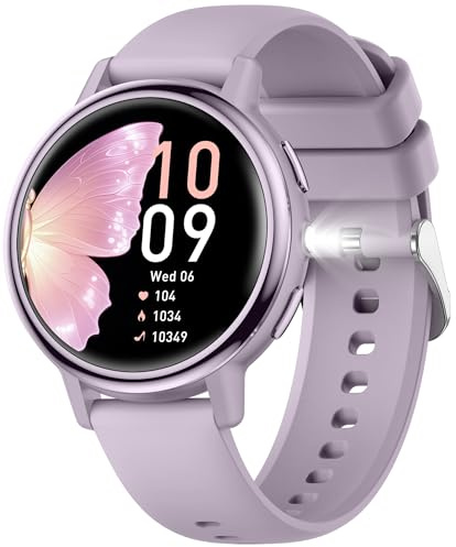 findtime Damen Smartwatch mit Telefonfunktion, 1.26 IPS Rund Touchscreen Elegante Rosa Armbanduhr mit Menstruationszyklus Schlafmonitor Schrittzähler Taschenlampe