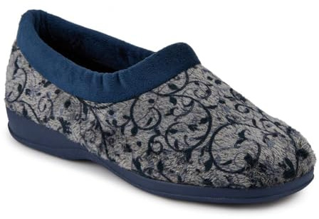 Pavers Warm-Lined Full Slippers - Navy Size 9