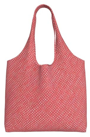 Zouey Einschultrige Canvas-Tasche, Canvas-Tragetasche für Damen, Schultertasche, Einkaufstasche, rot-weiße Punkte