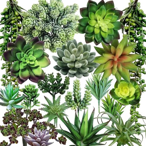 JAODFK 19 Pcs Artificial Hanging Plants For The Home Decoration Fake Green Plant Indoor And Outdoor Ornaments Small Faux Realistic Succulent Decorative For Bathroom,Office,Bedroom And Kitchen