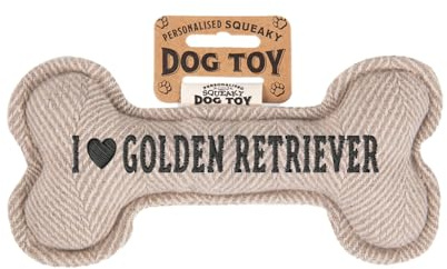 History & Heraldry Personalisiertes Quietschendes Hundespielzeug, Knochen Form, mit `Golden Retriever' Aufschrift, Stoffspielzeug für Hunde