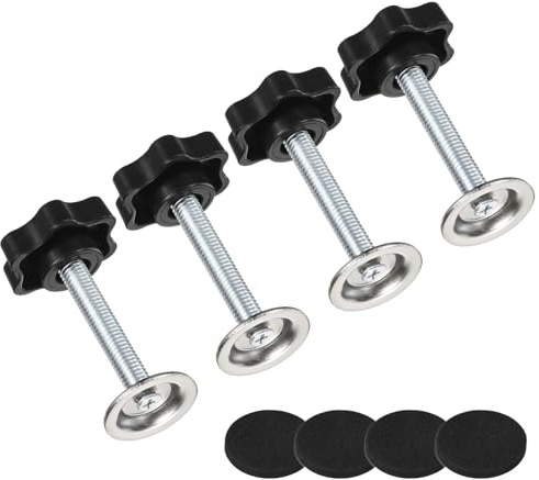 M METERXITY 4-Pack Star Handle Hand Screws, M8x45mm Carbon Steel Thread Star Clamping Knobs with Screws, Pressure Plate and Rubber Pad for Woodworking/Mechanical Equipment [Black]