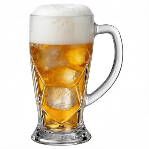 Healeved Fußball Bierkrug 600 ml,Trinkbecher Glas Bierkrüge mit Henkel- Große Biergläser für Party, Sport Events & Herrenabend – Spülmaschinenfest,Robustes Maßkrug Format