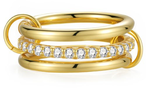 Emibele Stapelbare Ringe für Frauen, Multi-Link Verbunden Gold Silber Ringe für Frauen Nicht Anlaufen, Interlocking Metall Stapelbar Bands, Schmuck Geschenk für Geliebte Menschen, Größe 6-10