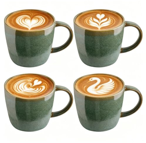 TBRFP Ceramic Coffee Mugs, 330ml (11 OZ), Set of 4, Green | Microwave Dishwasher Safe, With Handle, For Tea, Latte, Cappuccino, Hot Chocolate