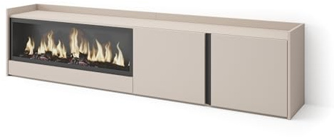 Skraut Home | TV Unit, Stand Cabinet | Entertainment Center | 212x50x35 cm | For TVs up to 80 | Electric Fireplace XXL | Modern Style | Beige