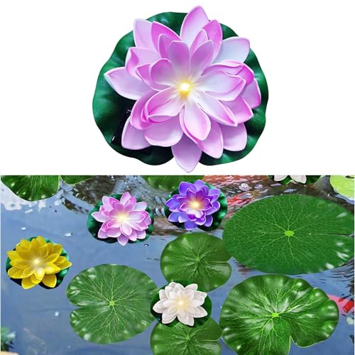 GZWY Schwimmende Lotuslichter, Solar Schwimmende Seerosen für Teich (D) | Teich Deko Garten Lotusblüte Künstlich Nachtlampe, Lotusblüte Lotusblatt Teichlicht für Garten Schwimmbad Miniteich Deko