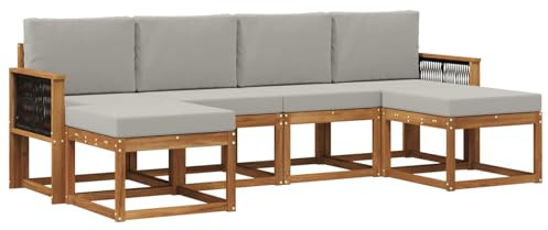 vidaXL Outdoor-Sofagarnitur 6 pcs Natürlich und Hellgrau Polyester, Modernes, wetterfestes Sofa-Set für draußen, stylische Gartenmöbel, minimalistische Lounge für Coole Entspannung im Garten