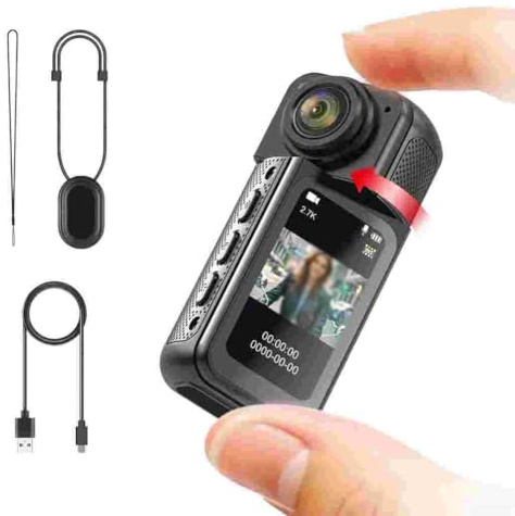 Action Camera, 2.7K Ultra HD WiFi Videocamera montata corpo con rotazione di 180 ° per sport all'aria aperta (nero)
