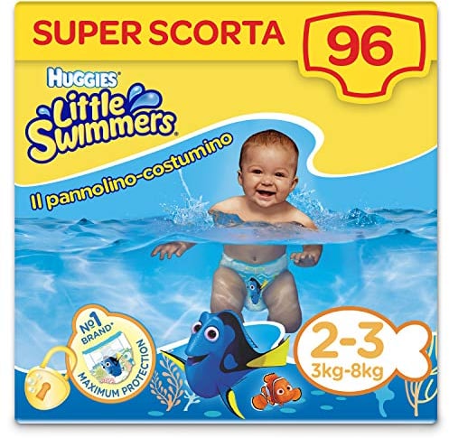 Huggies Little Swimmers, Pannolino Costumino, Taglia 2-3 (5-11 kg), Elasticizzato, Design Disney, 96 Pz