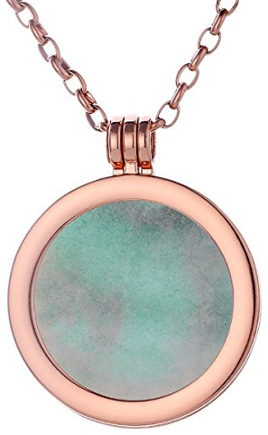 Morella Damen Halskette Rosegold 70 cm Edelstahl und Anhänger mit Edelstein Amazonit Coin 33 mm Chakren Scheibe in Schmuckbeutel