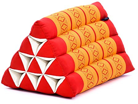 Leewadee Thai Dreieckskissen - Bequemes Rückenstütze Lesekissen Fernsehkissen - Ökologisches Naturprodukt Mit Kapok-Füllung, 50 x 33 x 33 cm, Orange Rot