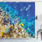 ABAKUHAUS Fisch Duschvorhang, Aquatic Corals, Stoffliches Gewebe Badezimmerdekorationsset mit Haken, 175 x 200 cm, Hellgelb Türkis