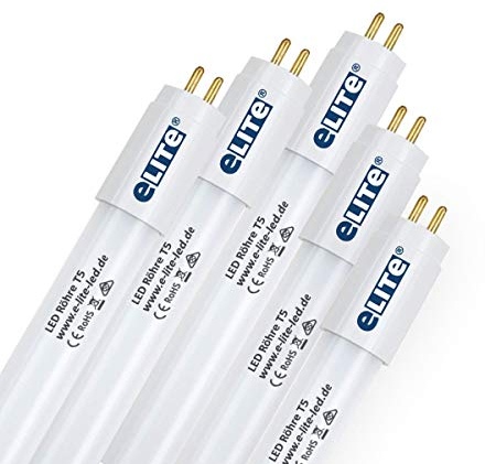 eLITe LED Röhre T5, 54,9cm, 12W, sehr hell, 1200lm, 830, 3000 Kelvin, Warmweiß, NUR FÜR EVG, 140 Grad, homogenes Licht, langlebig 50.000h, 3 Jahre Garantie, 5 Stück