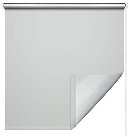 Thermorollo Hitzeschutzrollo Verdunkelungsrollo Kettenzugrollo Seitenzugrollo Fenster Rollo Breite 62-202 cm Stoff lichtundurchlässig verdunkelnd Thermobeschichtung Silber (112 x 180 cm / Grau)
