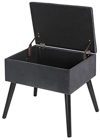 WOLTU Sitzbank Sitztruhe Samt Hocker mit Stauraum, Aufbewahrungsbox Fußbank Polsterbank aus samt Holzbeine, 50x35x45cm, Dunkelgrau