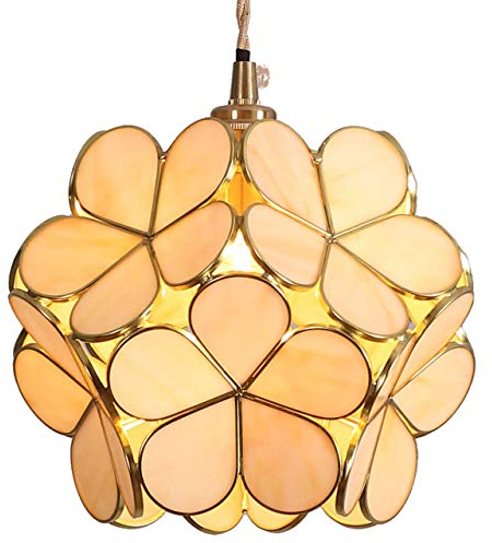 Bieye L30748 Petals Deckenpendelleuchte im Tiffany-Stil aus Buntglas mit 20 cm breitem Lampenschirm (Cremeweiß, 8 Kirschblüte)