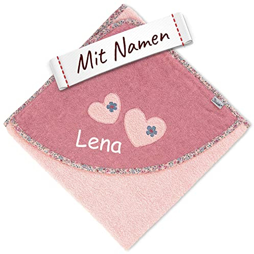 Sterntaler Kapuzenhandtuch mit Namen bestickt für Baby & Kinder, Badetuch Badehandtuch/Kinder-Badetuch mit Kapuze personalisiert, Junge 100x100 cm, Maus Mabel Zartrosa