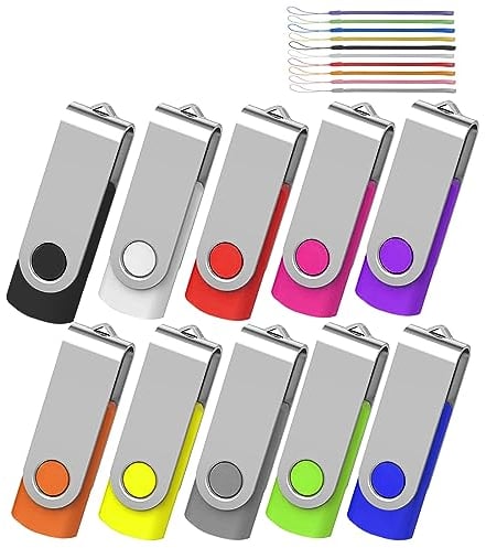 AreTop USB 2.0 - Memoria USB 2.0 (10 unidades, 512 MB, memoria USB giratoria, para almacenamiento de datos (512 MB, 10 unidades, varios colores)