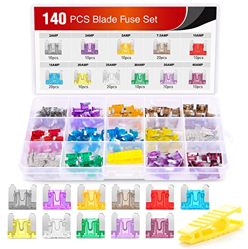 Nilight - 50014R 140pcs Low Profile Mini Blade Fuse Assortment, 2A 3A 5A 7.5A 10A 15A 20A 25A 30A 35A 40A Mini Blade Fuses for Car Boat Truck SUV Automotive