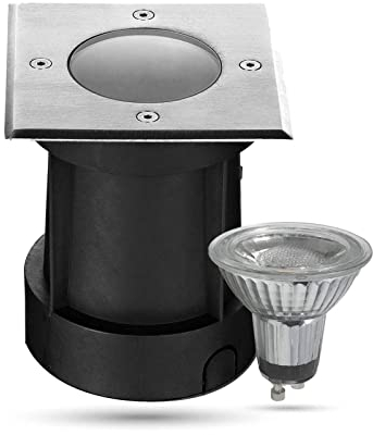 LongLife LED Bodeneinbaustrahler eckig Set 1x Gartenstrahler 230V IP67 GU10 5W 2700K DIMMBAR Gartenleuchte für die Bodenmontage Außenleuchte Befahrbar…