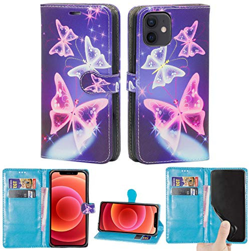 Mobile Stuff Case Compatible With iPhone 12/12 Pro - [6.1 Inch] 2020 Leather Wallet Book Flip Folio Stand View Case for iPhone 12 (6.1) 5G 2020 (Butterfly Blue)