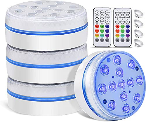 Lumières LED submersibles avec télécommande – Lumières de piscine étanches avec 4 aimants et ventouses, fonctionne avec des piles pour Halloween, Noël, vase, fête, jacuzzi
