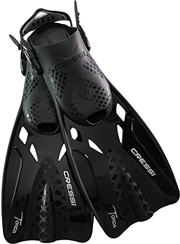 CRESSI Tonga Fins Black/Black L/XL - Leichte Verstellbare Kurze Flossen oder Set Kurze Flossen, perfekt zum Schnorcheln, Schwimmen, Schwarz/Schwarz, L/XL (42/47), Erwachsene